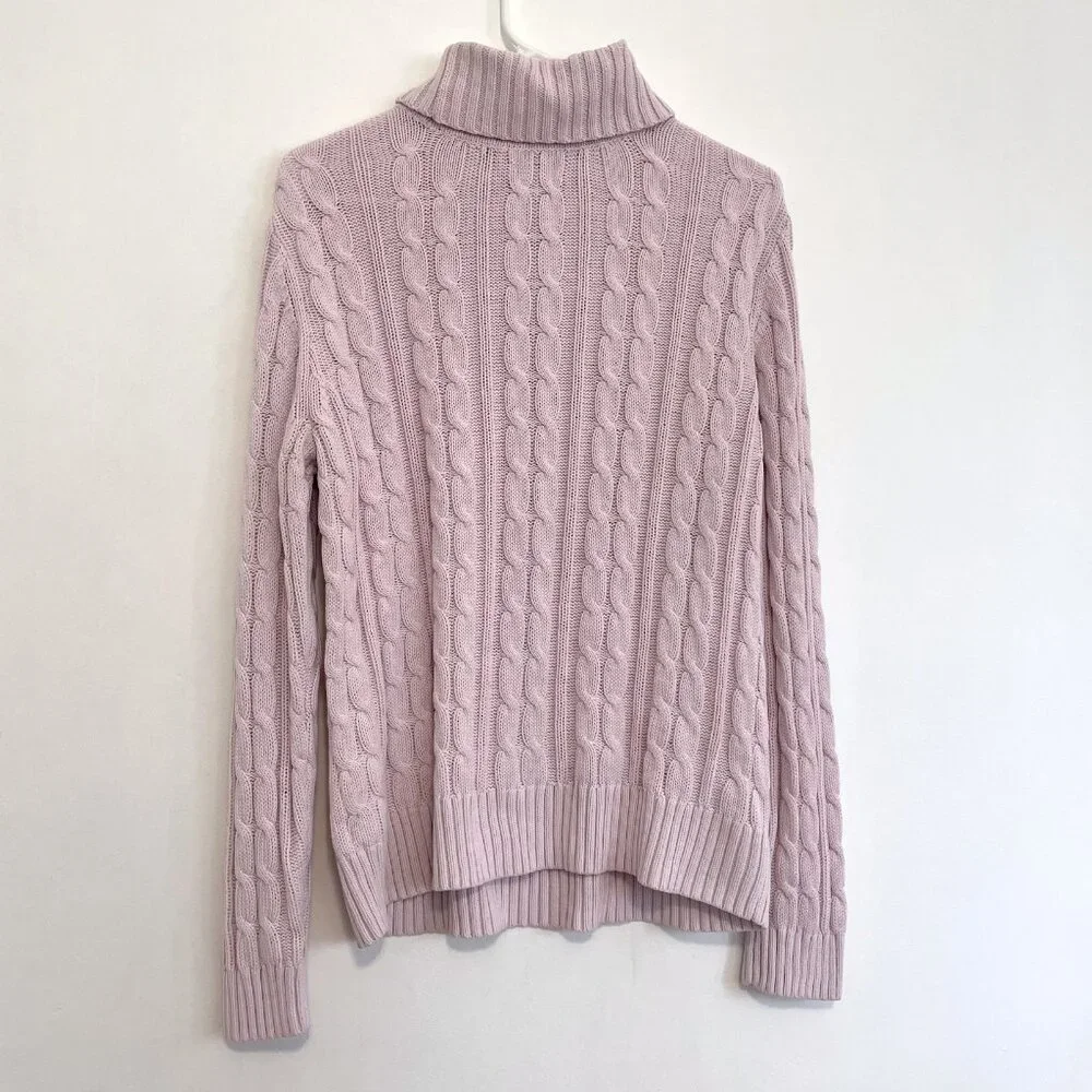 CROFT & BARROW Cable Knit Turtleneck Sweater Light Pink Baby Pink Cotton Blend L - Picture 14 of 16